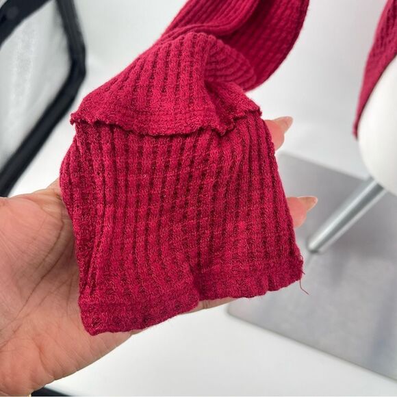 Knox Rose Red Long Sleeve Waffle Knit Tie Hem Button Front Lace Panel Top 2X - Picture 8 of 14